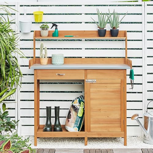 Topeakmart Outdoor Potting Bench with Storage Potting Table,Wood - color: Natural Wood