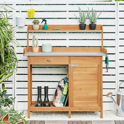 Topeakmart Outdoor Potting Bench with Storage Potting Table,Wood - color: Natural Wood