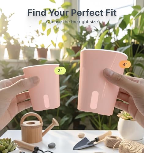 8 Pack 4" Self Watering Pots for Indoor Plants, Clear Inner Cup, Small Pink Plastic Planters, Water Level Indicator, Drainage Holes, Extra 3ft Wick, Cuttings,Seedlings,Herb,African Violets - color: Dusty Pink, size: 4" (8 Pack)