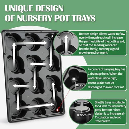 RooTrimmer 12 Cell Nursery Pot Trays 5 Pack with 4 Inch Clear Plant Pots 60 Pack, Thick Sturdy Seeds Starting Germination Shuttle Carrying Trays, Black Small Planter Nursery Propagation 5 Sets - color: Black + Clear, size: 4 Inch 60 Pack Pots With 5 Pack