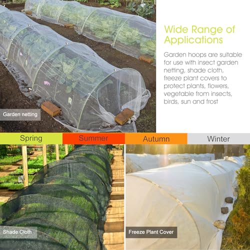 24 PCS Garden Hoops for Raised Beds, RIFNY Greenhouse Hoops Kit Long Grow Tunnel for Row Cover, Rust-Free Fiberglass Garden Support Poles for Insect Mesh Netting Freeze Plant Cover Frame - style: 24Pcs-White-0.24" Dia