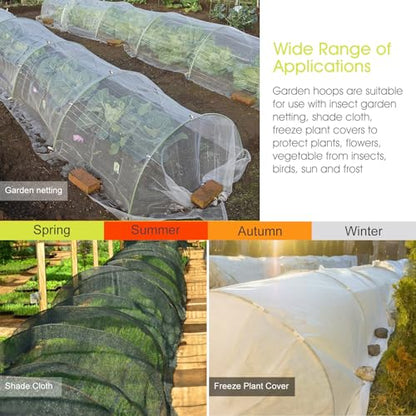 24 PCS Garden Hoops for Raised Beds, RIFNY Greenhouse Hoops Kit Long Grow Tunnel for Row Cover, Rust-Free Fiberglass Garden Support Poles for Insect Mesh Netting Freeze Plant Cover Frame - style: 24Pcs-White-0.24" Dia