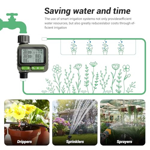 NexusLab Sprinkler Timer with Remote Control, 4-Program Automatic Hose Watering Controller for Garden, Lawn and Greenhouse, Rain Delay, Manual Watering, Child Lock, IP65 Outdoor Design