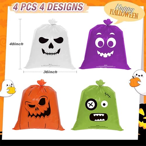 L7HWDP 4 Pcs Halloween Pumpkin Leaf Bags with Twist Ties, Fall Yard Leaf Trash Bags Halloween Goodie Bags Outdoor Party Favors Decorations