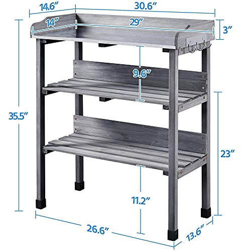Topeakmart Potting Bench, Metal Top Garden Table for Outdoors,Gray - color: Gray