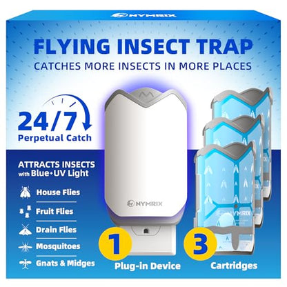 Nymrix Flying Insect Trap, Plug-in Indoor Fly Trap for Fruit Flies & Gnats