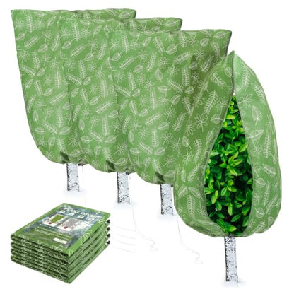 Homimp Plant Covers Freeze Protection,4 PCS Frost Covers with Zipper Drawstring (23.6" x 31.5") Plant Protection Cover Bags for Outdoor Winter Frost Cold Weather Shrubs Trees Jacket Covers,Green Print - size: 23.6"W x 31.5"H