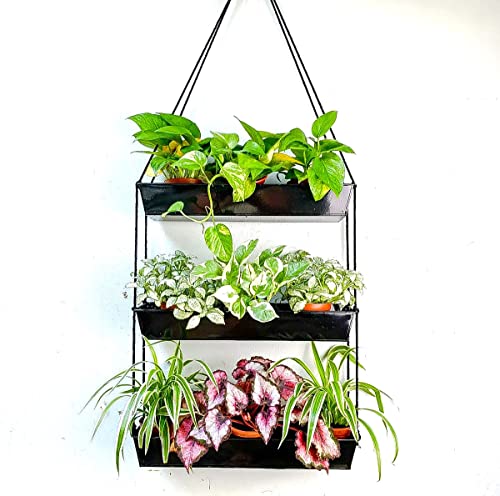 LaLaGreen 16 Inch Wall Mounted Tiered Planter for Indoor Succulent Plants, 3 Tier Modern Black Rectangular Metal Planter - color: Black, size: 16" (40.7cm) x 3 Pack Black
