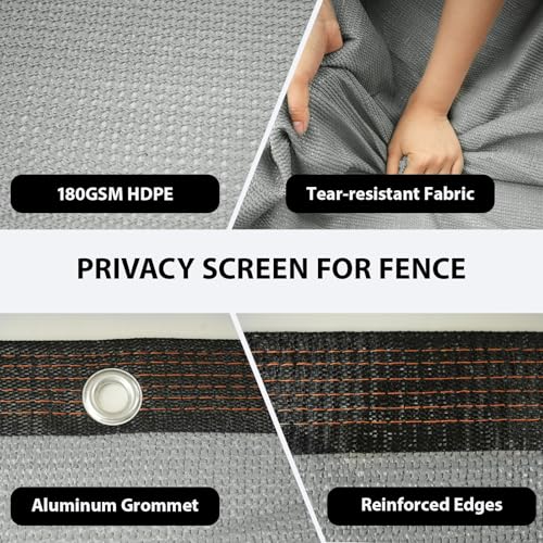 4×32FT Heavy Duty Fence Privacy Screen, 180GSM, 90% Block, Include Zip Ties - color: Gray, size: 4*32.8FT