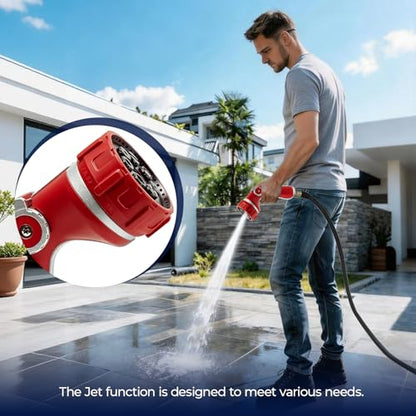 HugeDawn Garden Hose Nozzle with 7 Spray Patterns, Heavy Duty Metal Sprayer 30% Greater Water Flow for Watering, Car Wash, Outdoor Cleaning (Red) - color: Red