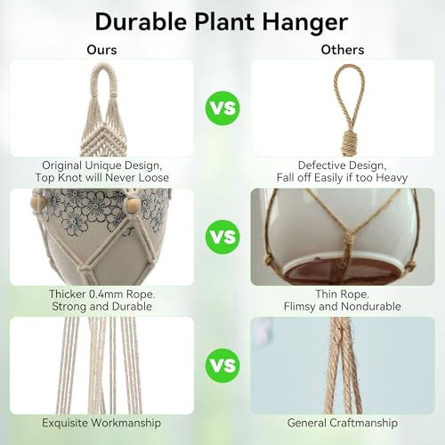 USLAI Macrame Plant Hanger, for Up to 15 Inch Pots, 41 Inch, Ivory, 2 Pack - color: 41+41 Inch - Ivory