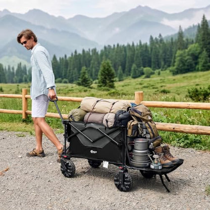 400L Collapsible Beach Wagon Cart for Sand Camping Garden Long Tailgate - color: Black, size: 400L with Brake