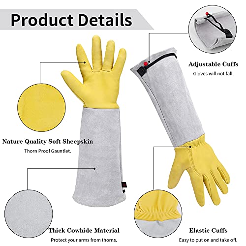 Gardening Gloves for Women/Men - Adjustable Cuff Goatskin Leather Elbow Long Sleeve Garden Gloves Gauntlet Puncture Thorn Proof Cactus Planting Rose Pruning Gloves Protective Work Gardener Gifts - size: X-Large (Pack of 1)