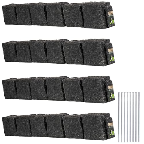 Beuta Landscape Edging | Garden Edging Border | Polyrock Blocks for Lawn Edging, Flower Beds & Yard Edging – 4 Pack | Each Section Has 6 Blocks 48" L x 4" W x 6.5" H | 8 Spikes | Charcoal - color: Charcoal, size: 4-Pack (16 FT)