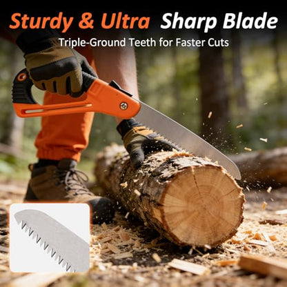 Folding Hand Saw - Heavy Duty Pruning Saw with SK5 Curved Blade,Folding Camping Saw for Trees Wood Cutting Camping Gardening Work, Hiking, Landscaping, Tree Trimming
