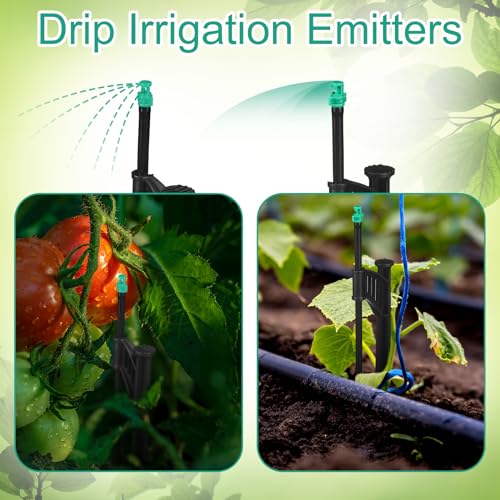 25 Pcs 12.8 Inch Drip Irrigation Stakes with 180 Degree Sprayer Emitters and Sprinkler Extension Riser 1/4 Inch Drip Line Sprinkler Support Stakes for Garden Watering System,Green