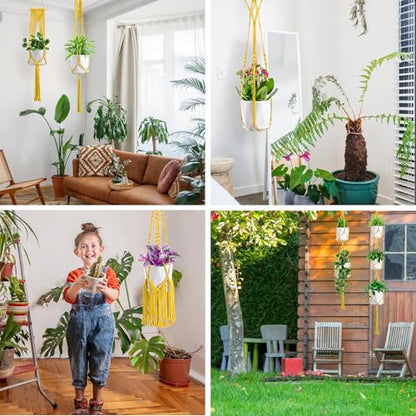 SFENNGPET Macrame Plant Hangers, 6Pack Hanging Planters for Indoor Plants - color: Yellow