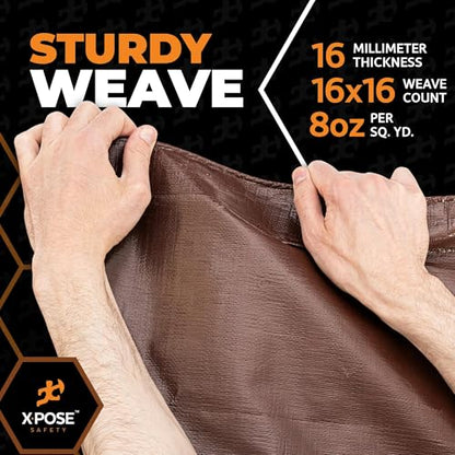 4' x 20' Super Heavy Duty 16 Mil Brown Poly Tarp Cover - Thick Waterproof, UV Resistant, Rip and Tear Proof Tarpaulin with Grommets and Reinforced Edges - by Xpose Safety (Pack of 2) - color: Brown, size: 4' X 20' (Pack of 2)