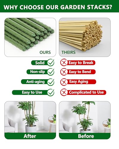 4ft Garden Stakes, Plastic Coated Steel Plant Stakes for Climbing Plants 25pcs - size: 4FT