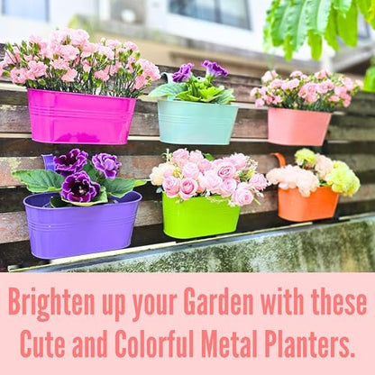 LaLaGreen Hanging Rail Planter (11.2 in, 6 Pack) Colorful Metal Garden Pots - size: Multi-E 11.2" x 6 Pack