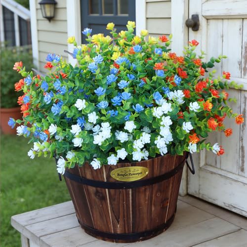 Artificial Flowers Outdoors, 12 Bundles Fake Flowers UV-Anti for Decoration Faux Plastic Plants Garden Porch Window Box Décor,YellowBlueWhiteOrange - color: Yellow+ Blue+ White+ Orange