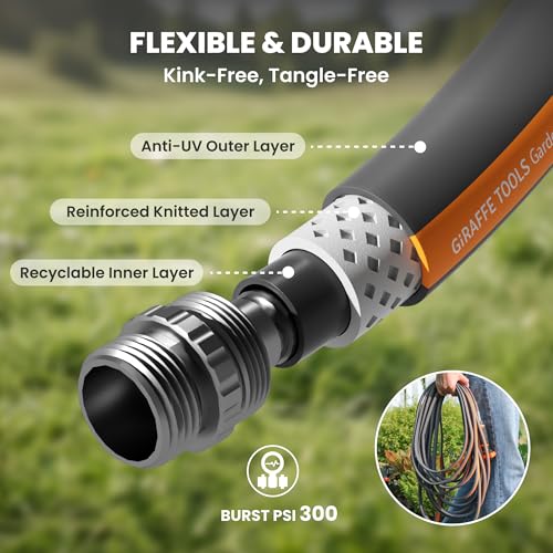 Giraffe Tools 50FT Garden Hose Lay Flat Lightweight Flexible Water Hose - size: 50FT