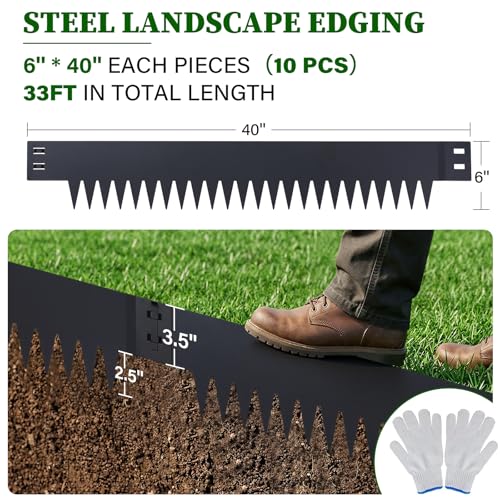 33ft Galvanized Steel Landscape Edging, 10-Pack 6"x40" Hammer-in No Dig - size: 10 Pack( 40" L x 6" H )