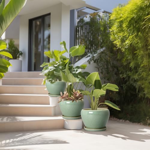 Ceramic Pots for Plants, 10+8+6 Inch Ceramic Planter, Retro Green - color: Retro Green