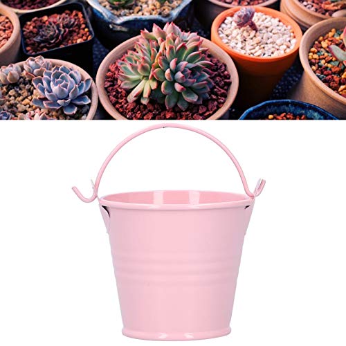 10PCS Metal Pots,Pink Small Plant Pots with Handles Party Decorative Pails for Mini Little Indoor Plant,1.6x2.2x2.4in - color: Pink, size: 4*5.5*6