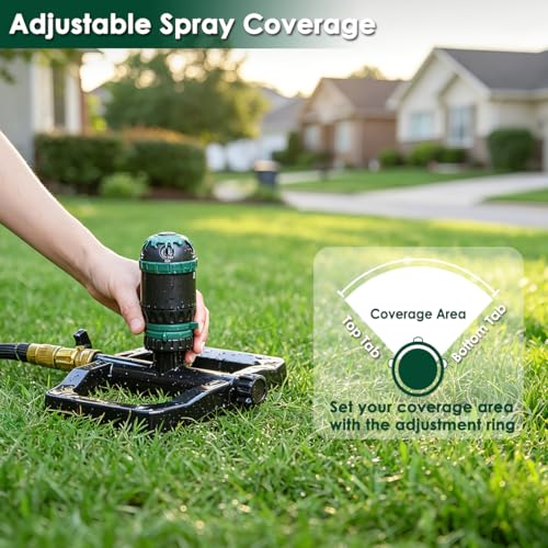FANHAO Gear Drive Sprinkler with Metal Base, Adjustable Lawn Sprinkler