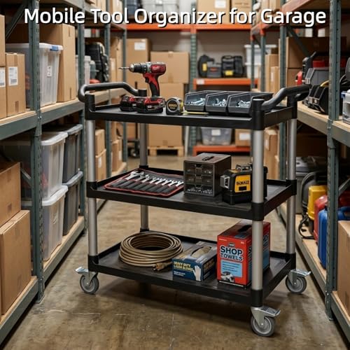 3-Tier Rolling Utility Cart with Wheels, 540 lbs Capacity Service Cart, Commercial Kitchen Cart with 4 Lockable Swivel Casters for Restaurant/Home/Warehouse/Office (40 x 20 x 38 in)