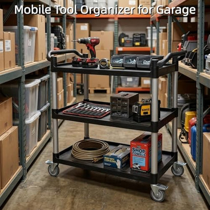 3-Tier Rolling Utility Cart with Wheels, 540 lbs Capacity Service Cart, Commercial Kitchen Cart with 4 Lockable Swivel Casters for Restaurant/Home/Warehouse/Office (40 x 20 x 38 in)