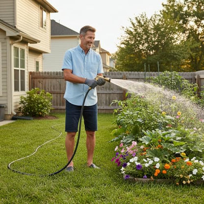 25FT PVC Hybrid Garden Hose, 5/8 in Black Hose, Brass Fittings - size: 25FT ( Male - Female )