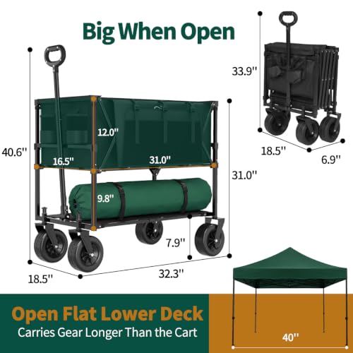 400L Double Decker Folding Wagon Cart, Converts to Single Layer