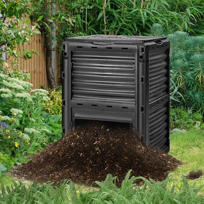 Happygrill Outdoor Compost Bin, Composting Box w/Top Flip Latch-on Lid,80 Gallons Composter for Kitchen Waste & Garden Scraps, Compost Barrel for Fast Creation of Fertile Soil (Black) - color: Black