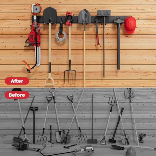 49.5" Heavy Duty Wall Mounted Garage Tool Organizer – 3 Panels & 9 Adjustable Hooks, 690 lbs Load Capacity, Modular Storage for Efficient Tool Organization, Easy Install in Garage, Garden, 14 Pack - size: 49.5in | 3Panels + 9Hooks