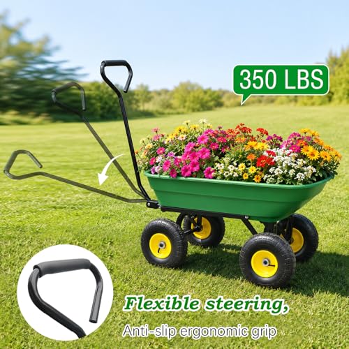 Heavy-Duty Garden Cart Wagon Steel Frame 350 lb Capacity,Quick-Release Dump - color: Green, size: Small