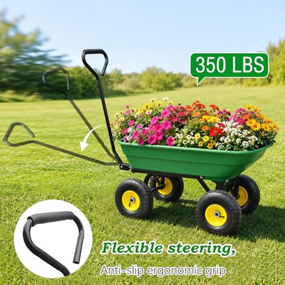 Heavy-Duty Garden Cart Wagon Steel Frame 350 lb Capacity,Quick-Release Dump - color: Green, size: Small