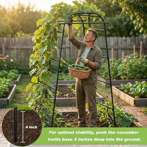 7Ft Garden Arch Trellis for Climbing Plants Outdoor, Heavy Duty Coated Metal Cucumber Trellis for Raised Beds, Tall Steel Gardening Arbor for Vegetables, Tomatoes, Grape, Bean (83’’ x 49’’ x 32’’)