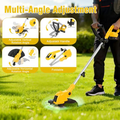 21V Electric Weed Wacker, Auto Line Feed High-Torque Motor - color: Yellow