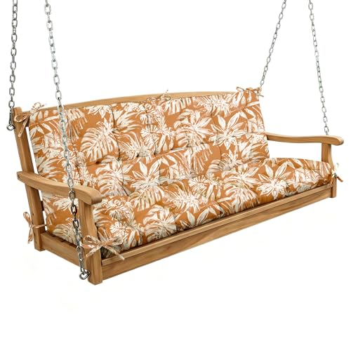 Oxford Fabric Swing Cushions with Backrest & Tie Straps for Patio Bench - color: Tan & White