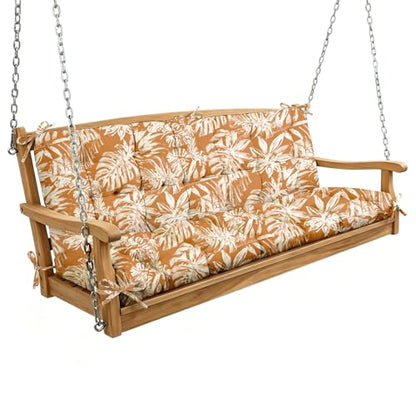 Oxford Fabric Swing Cushions with Backrest & Tie Straps for Patio Bench - color: Tan & White