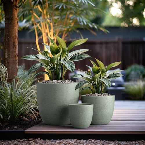 Kante Set of 3 Mint Green Concrete Bowl Planters 18" 14" 10" Dia - color: Mint Green, size: 18"d + 14"d + 10"d