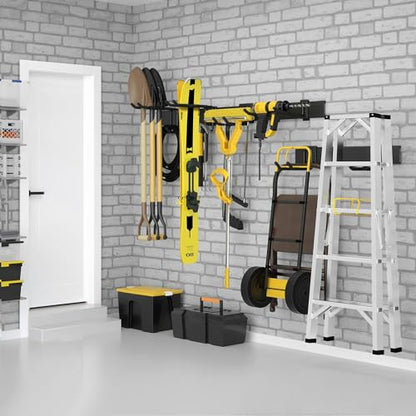 64 Inches Garage Storage, UUP Garage Organization Wall Mount Garden Tool Organizer, 620lbs Adjustable Metal Hooks, Yard Shed Rail Rack, Lawn Tool Holder for Hanging Rake Broom Mop Snowboard, Home Gift - size: 64" with 4 Panels & 10 Hooks