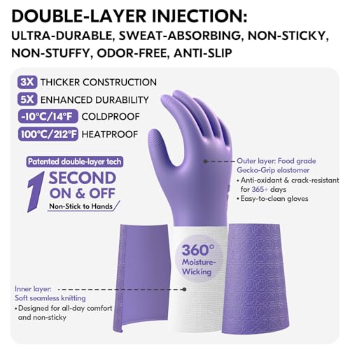 Vgo... Household Cleaning Gloves,Double-layer,Lined Dishwashing Gloves,Long Sleeves for Kitchen,Bathroom Cleaning(TP1117) - color: Violet, size: Medium(Pack of 1)