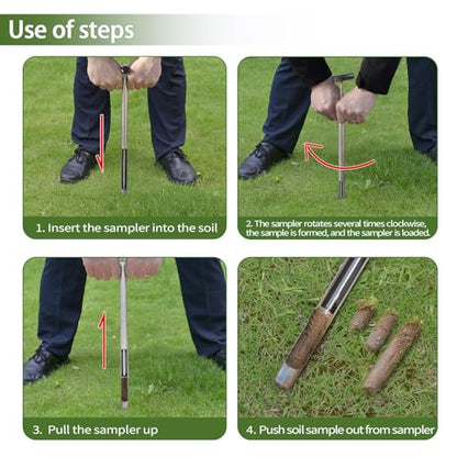 Soil Probe 16 Inch with 2 Bags, Soil Sample Probe with Ejector for Lawn House Plants, T-Handle Soil Sampler Probe Rod, Stainless Steel Soil Test Kits Tool for Soil Sampling - size: 16" With Ejector