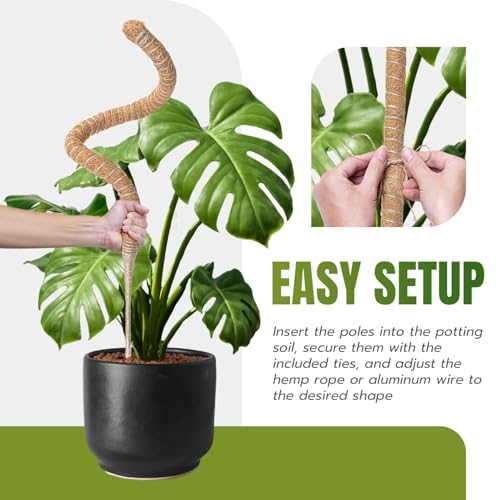 Mcbazel 2 Pack 27.5 Inch Bendable Moss Pole for Plants Monstera - Coco Coir Plant Support Stakes for Climbing Indoor Pothos, Potted Climbers & Philodendron - Flexible Stick Kit with Full Garden Ties - size: 2x70CM/27.5inch
