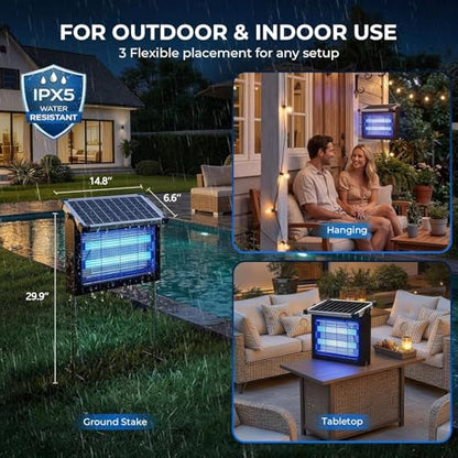 Solar Bug Zapper, 4500V Electric Grid Mosquito Killer for Patio - color: Black