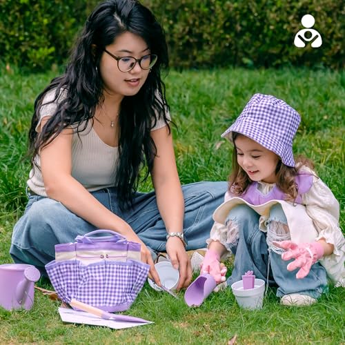 ROBOTIME Kids Gardening Set, 17PCS Toddler Gardening Tools, Toddler Gardening Set with Apron, Hat, Gloves, Watering Can & Tool Bag – Outdoor Play Garden Kit for Kids for Hands-On Learning (Purple ) - color: Purple