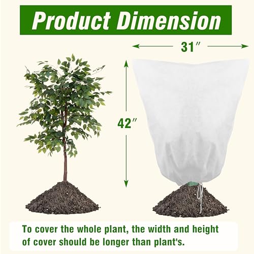 Gardzen 5-Pack Plant Cover Drawstring Tree Cover, Winter Freeze Plant Protection, Tree Jacket Frost Blanket for Outdoor Plants, 31" x 40" - size: 31" x 40"